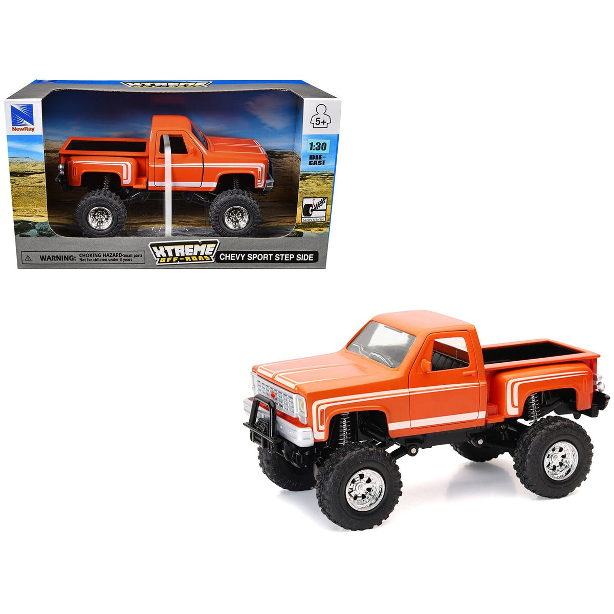 Chevrolet Sport Step Side Pickup Truck Orange with White Graphics "Xtreme Off-Road" Series 1/30 Diecast Model by New Ray-New Ray-ModelCars.com