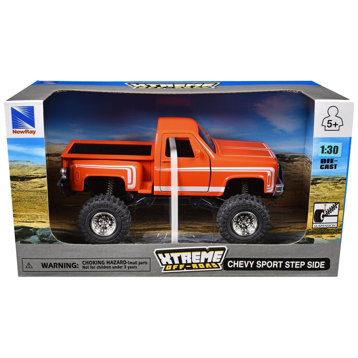 Chevrolet Sport Step Side Pickup Truck Orange with White Graphics "Xtreme Off-Road" Series 1/30 Diecast Model by New Ray-New Ray-ModelCars.com