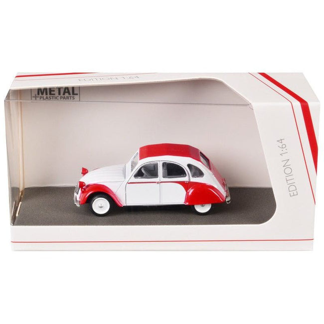 Citroen 2 CV White with Red Top and Fenders 1/64 Diecast Model Car by Schuco-Schuco-ModelCars.com