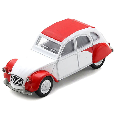 Citroen 2 CV White with Red Top and Fenders 1/64 Diecast Model Car by Schuco-Schuco-ModelCars.com
