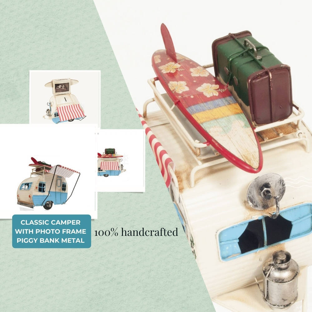 Classic Camper with photo frame piggy bank Metal-Old Modern-ModelCars.com