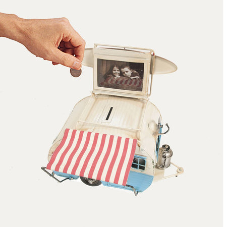 Classic Camper with photo frame piggy bank Metal-Old Modern-ModelCars.com