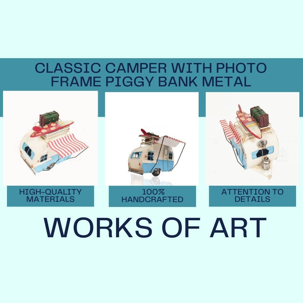 Classic Camper with photo frame piggy bank Metal-Old Modern-ModelCars.com