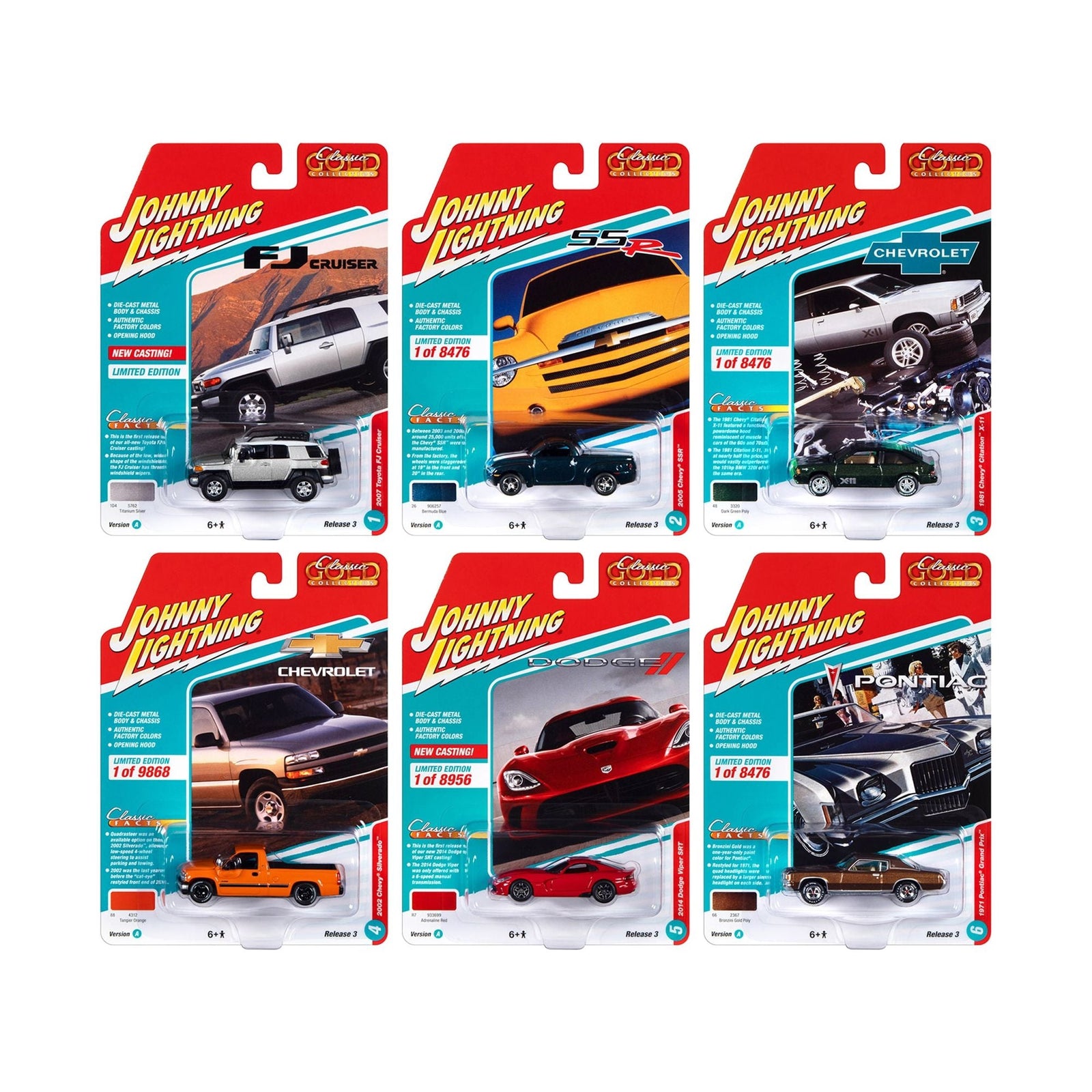 "Classic Gold Collection" 2022 Set A of 6 Cars Release 3 1/64 Diecast Model Cars by Johnny Lightning - Johnny Lightning - ModelCars.com