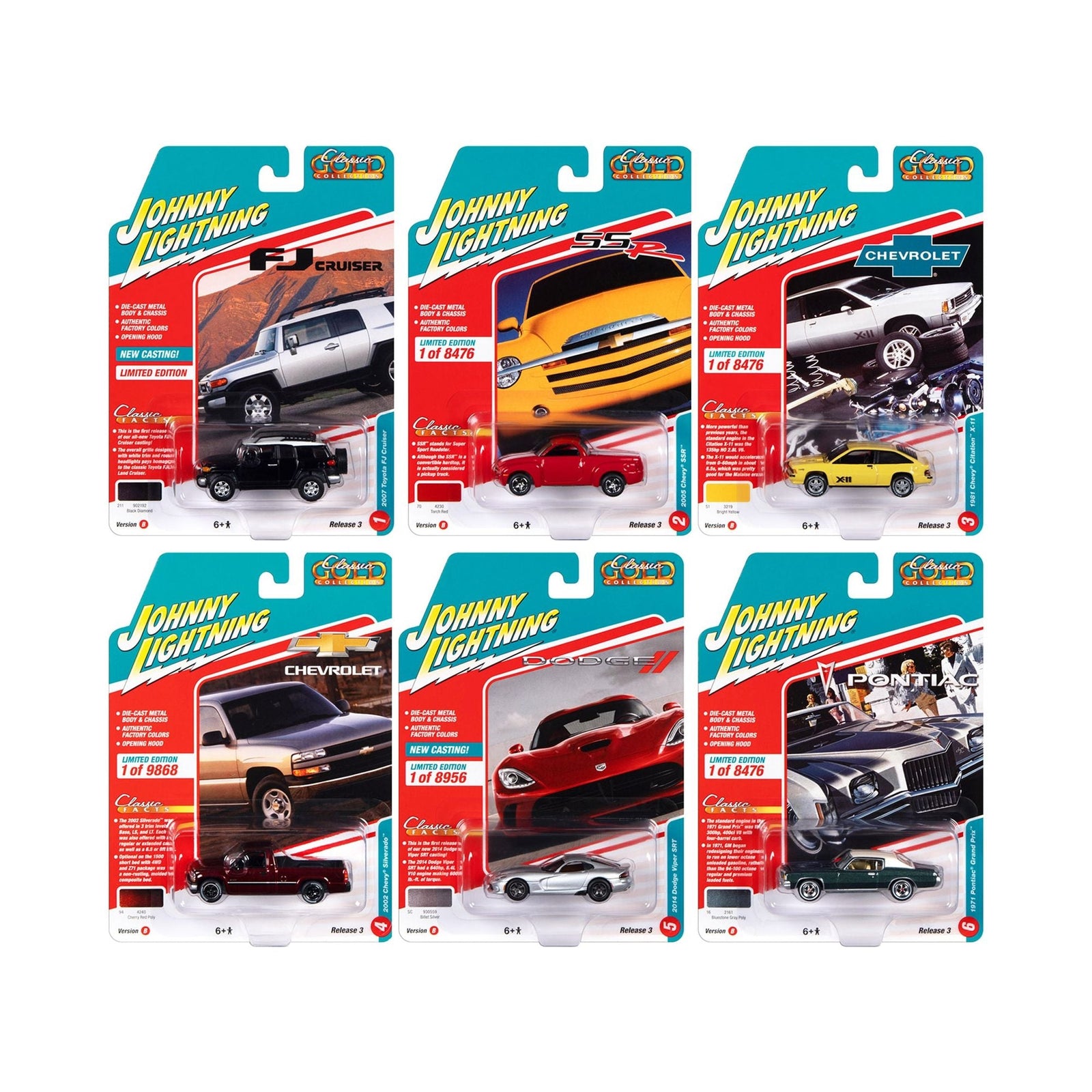 "Classic Gold Collection" 2022 Set B of 6 Cars Release 3 1/64 Diecast Model Cars by Johnny Lightning - Johnny Lightning - ModelCars.com