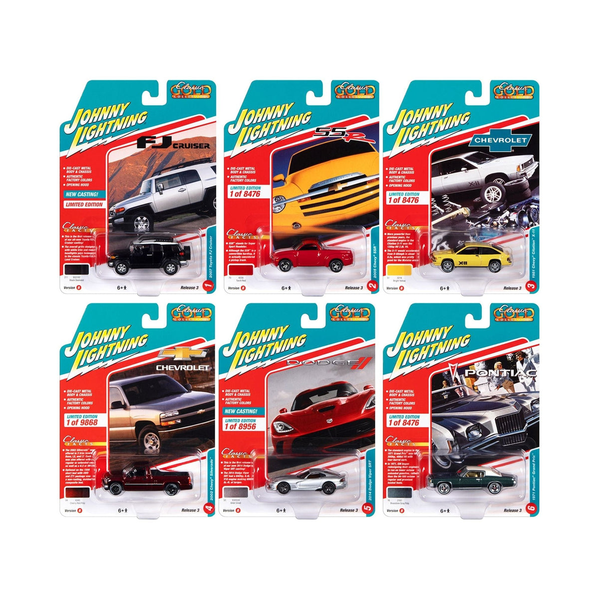 "Classic Gold Collection" 2022 Set B of 6 Cars Release 3 1/64 Diecast Model Cars by Johnny Lightning-Johnny Lightning-ModelCars.com
