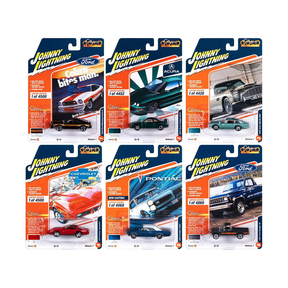 "Classic Gold Collection" 2023 Set A of 6 Cars Release 1 1/64 Diecast Model Cars by Johnny Lightning - Johnny Lightning - ModelCars.com