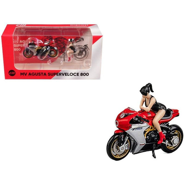 CM Models MV Agusta Superveloce 800 Motorcycle Red and Silver with Figure 1/64 Diecast Model by CM Models-CM Models-ModelCars.com