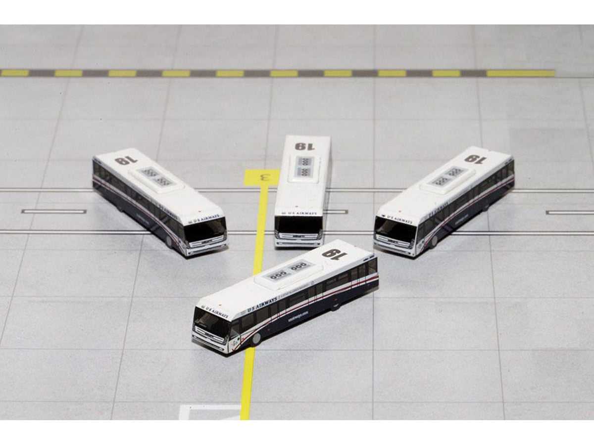 Cobus 3000 Passenger Bus White and Blue "US Airways Shuttle Bus" 4 Piece Set 1/400 Diecast Models by GeminiJets-GeminiJets-ModelCars.com