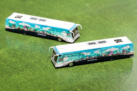 Cobus 3000 Passenger Bus White and Blue with Graphics "US Airways Shuttle Bus - Greener Transit" 2 Piece Set "Gemini 200" Series Diecast Models by GeminiJets-GeminiJets-ModelCars.com