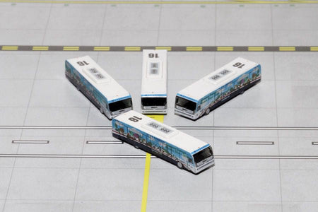Cobus 3000 Passenger Bus White and Blue with Graphics "US Airways Shuttle Bus - Greener Transit" 4 Piece Set 1/400 Diecast Models by GeminiJets-GeminiJets-ModelCars.com