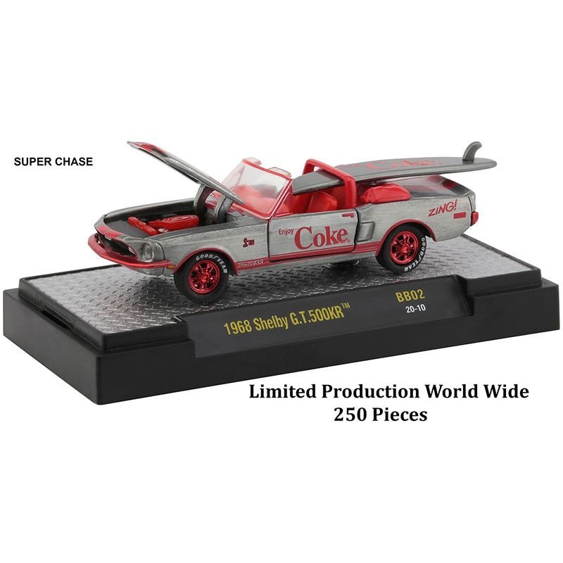 "Coca-Cola Bathing Beauties" Set of 3 Cars with Surfboards Release 2 Limited Edition to 6980 pieces Worldwide 1/64 Diecast Model Cars by M2 Machines-M2-ModelCars.com