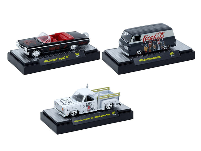 "Coca-Cola" Set of 3 pieces Release 43 Limited Edition to 10000 pieces Worldwide 1/64 Diecast Model Cars by M2 Machines-M2-ModelCars.com