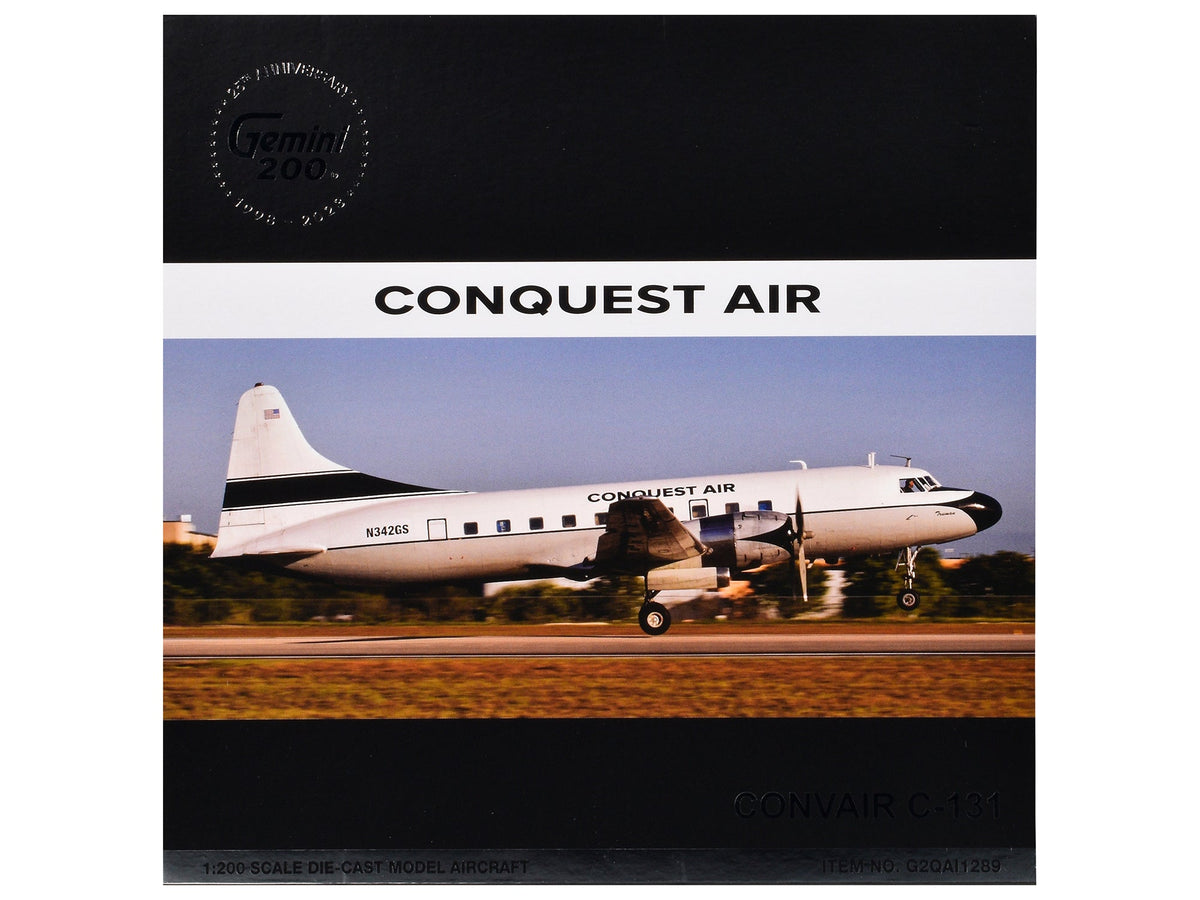 Convair C-131 Commercial Aircraft "Conquest Air Cargo" (N342GS) White with Black Tail Stripes "Gemini 200" Series 1/200 Diecast Model Airplane by GeminiJets-GeminiJets-ModelCars.com
