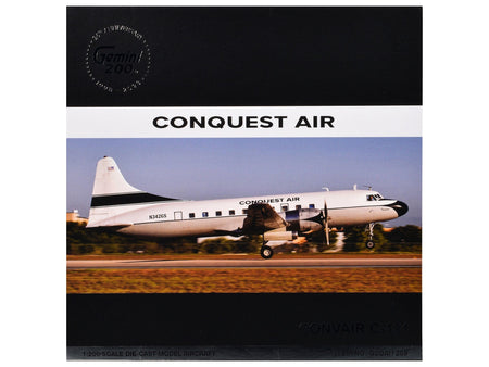 Convair C-131 Commercial Aircraft "Conquest Air Cargo" (N342GS) White with Black Tail Stripes "Gemini 200" Series 1/200 Diecast Model Airplane by GeminiJets-GeminiJets-ModelCars.com