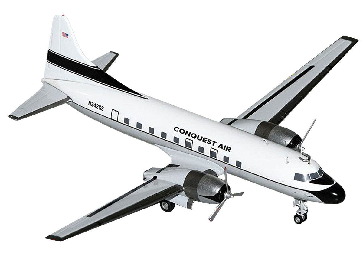 Convair C-131 Commercial Aircraft "Conquest Air Cargo" (N342GS) White with Black Tail Stripes "Gemini 200" Series 1/200 Diecast Model Airplane by GeminiJets-GeminiJets-ModelCars.com