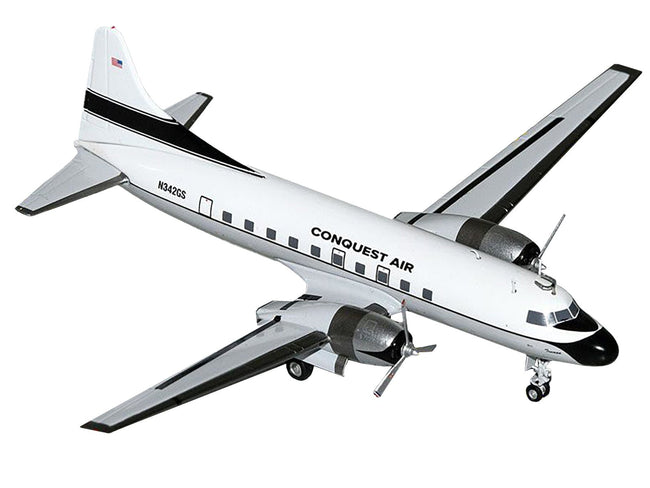 Convair C-131 Commercial Aircraft "Conquest Air Cargo" (N342GS) White with Black Tail Stripes "Gemini 200" Series 1/200 Diecast Model Airplane by GeminiJets-GeminiJets-ModelCars.com