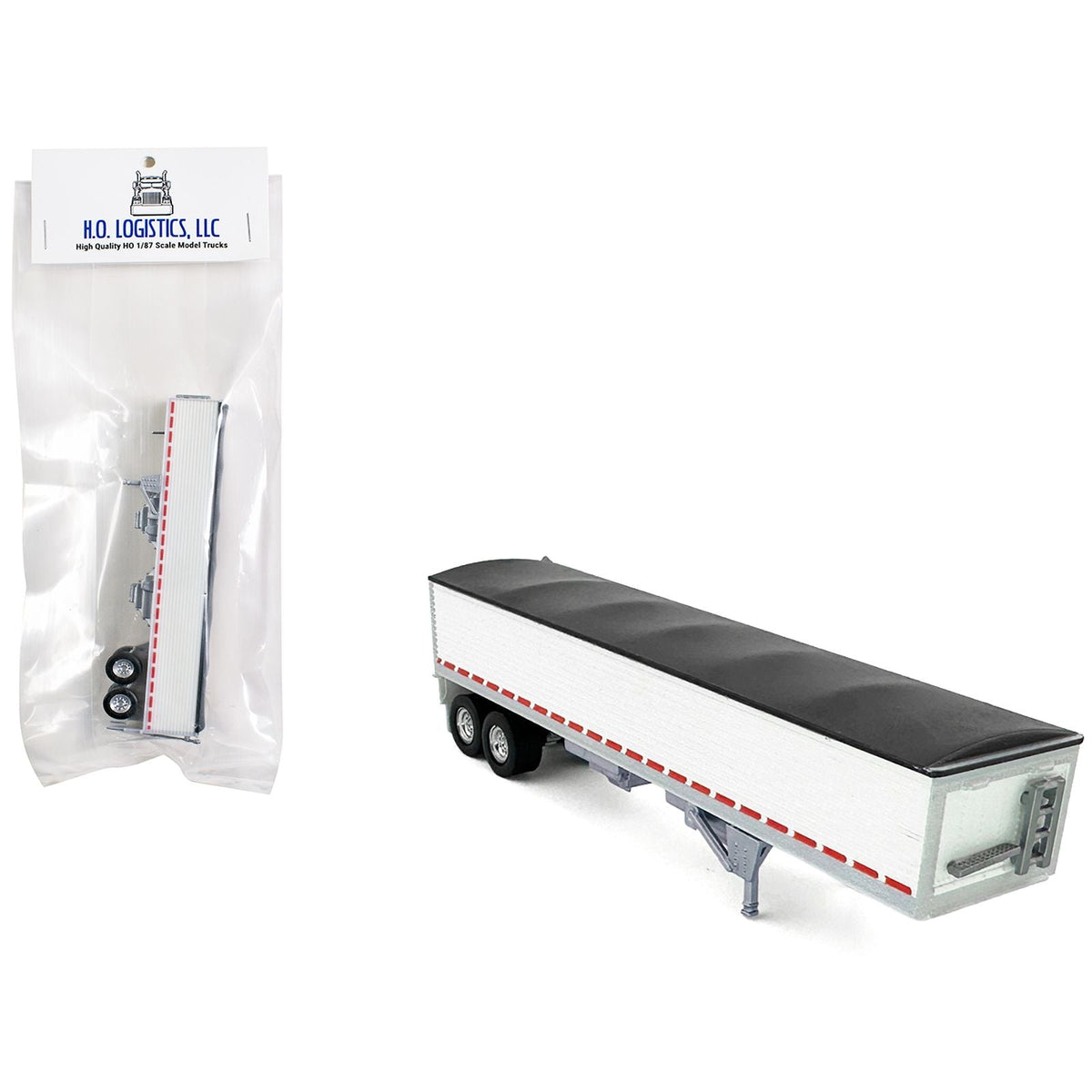 Covered Grain Trailer White with Black Tarp 1/87 (HO) Plastic Model Car by HO Logistics-HO Logistics Replicas-ModelCars.com