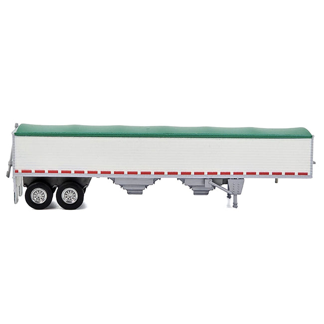 Covered Grain Trailer White with Green Tarp 1/87 (HO) Plastic Model Car by HO Logistics-HO Logistics Replicas-ModelCars.com