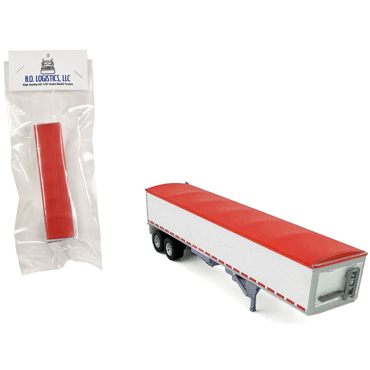 Covered Grain Trailer White with Red Tarp 1/87 (HO) Plastic Model Car by HO Logistics-HO Logistics Replicas-ModelCars.com