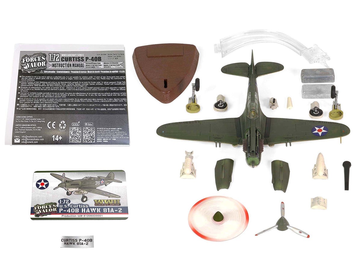Curtiss P-40B HAWK 81A-2 (P-8127) Aircraft Fighter "47th Pursuit Squadron (15th Pursuit Group) Serial : 316/15P Hawaiian Islands Pearl Habor" (7 December 1941) "WW2 Aircrafts Series" 1/72 Diecast Model by Forces of Valor-Forces Of Valor-ModelCars.com