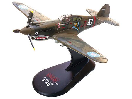 Curtiss P-40B/C Warhawk Fighter Aircraft "White 47 Robert T. Smith 3rd Squadron Hell's Angels Chinese Air Force Burma" (1942) 1st American Volunteer Group 1/72 Diecast Model Airplane by Legion-Legion-ModelCars.com
