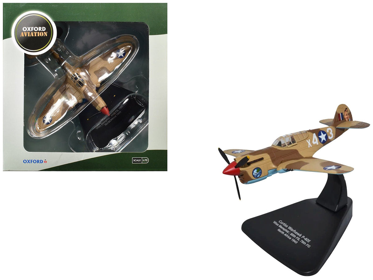 Curtiss Warhawk P-40E Fighter Aircraft "Miss Memphis 85th Fighter Squadron 79th Fighter Group North Africa" (1943) United States Army Air Forces "Oxford Aviation" Series 1/72 Diecast Model Airplane by Oxford Diecast-Oxford Diecast-ModelCars.com