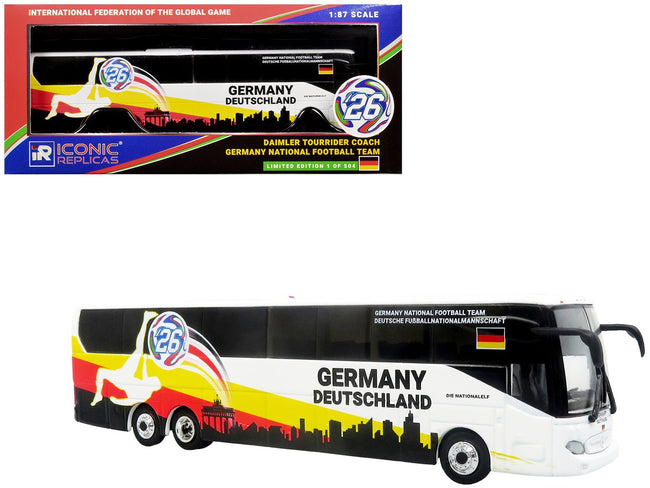 Daimler Tourrider Coach Bus "Germany National Football Team" White with Graphics "International Federation of the Global Game" Series Limited Edition to 504 pieces Worldwide 1/87 (HO) Diecast Model by Iconic Replicas-Iconic Replicas-ModelCars.com