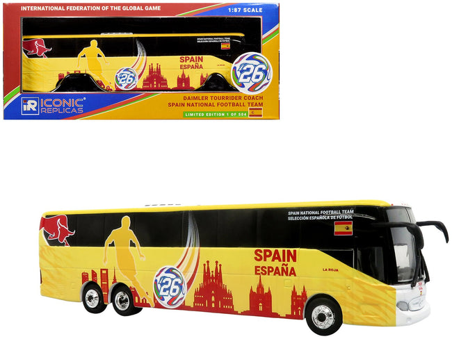 Daimler Tourrider Coach Bus "Spain National Football Team" Yellow with Graphics "International Federation of the Global Game" Series Limited Edition to 504 pieces Worldwide 1/87 (HO) Diecast Model by Iconic Replicas-Iconic Replicas-ModelCars.com