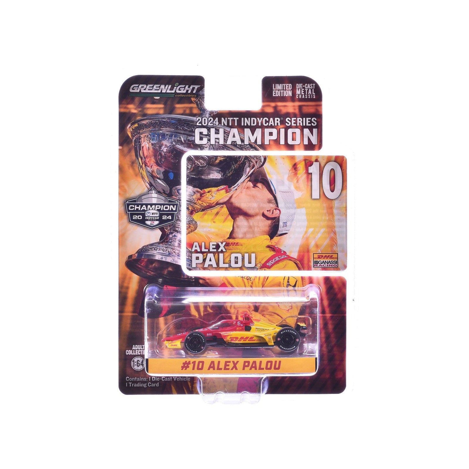 Dallara IndyCar 10 Alex Palou "DHL" Chip Ganassi Racing "NTT IndyCar Series Champion" (2024) 1/64 Diecast Model Car by Greenlight - Greenlight - ModelCars.com