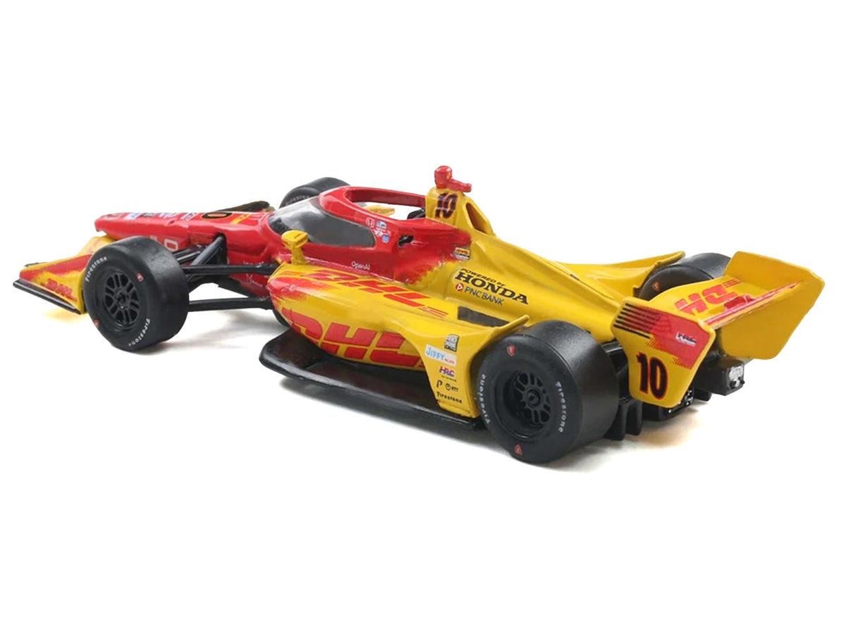 Dallara IndyCar 10 Alex Palou "DHL" Chip Ganassi Racing (Road Course Configuration) Champion "NTT IndyCar Series" (2025) with Trading Card 1/64 Diecast Model Car by IXO Models-IXO-ModelCars.com