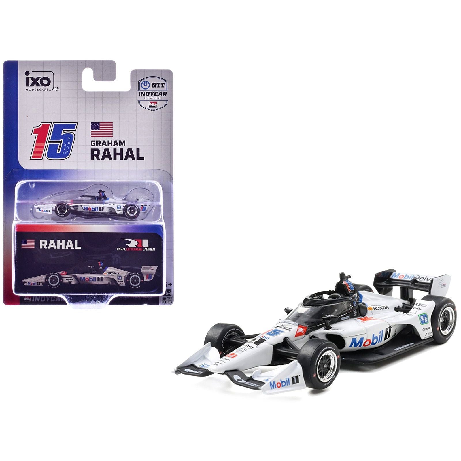 Dallara IndyCar 15 Graham Rahal "Mobil 1" Rahal Letterman Lanigan Racing (Road Course Configuration) "NTT IndyCar Series" (2025) 1/64 Diecast Model Car by IXO Models - IXO - ModelCars.com