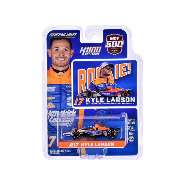 Dallara IndyCar 17 Kyle Larson "HendrickCars.com" Arrow McLaren Rookie of the Year "108th Indianapolis 500 - NTT IndyCar Series" (2024) 1/64 Diecast Model Car by Greenlight - Greenlight - ModelCars.com