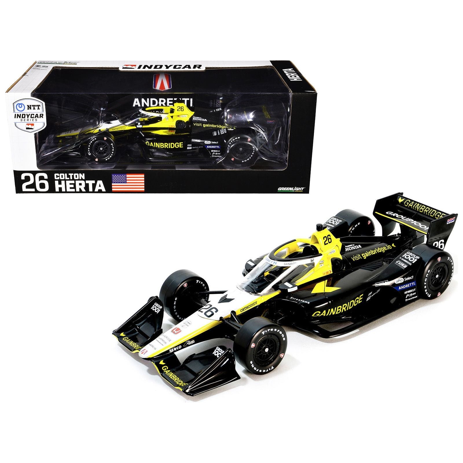 Dallara IndyCar 26 Colton Herta "Gainbridge" Andretti Autosport (Road Course Configuration) "NTT IndyCar Series" (2024) 1/18 Diecast Model Car by Greenlight - Greenlight - ModelCars.com