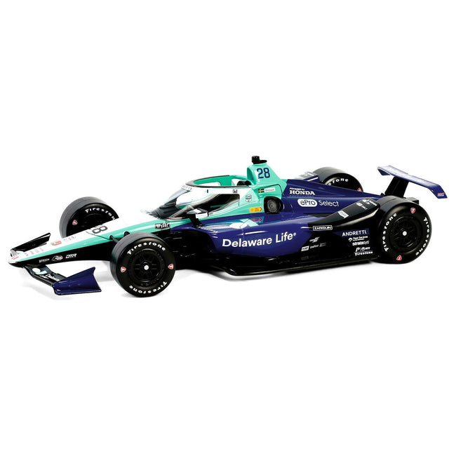 Dallara IndyCar 28 Marcus Ericsson "Delaware Life" Andretti Autosport "NTT IndyCar Series" (2024) 1/18 Diecast Model Car by Greenlight - Greenlight - ModelCars.com