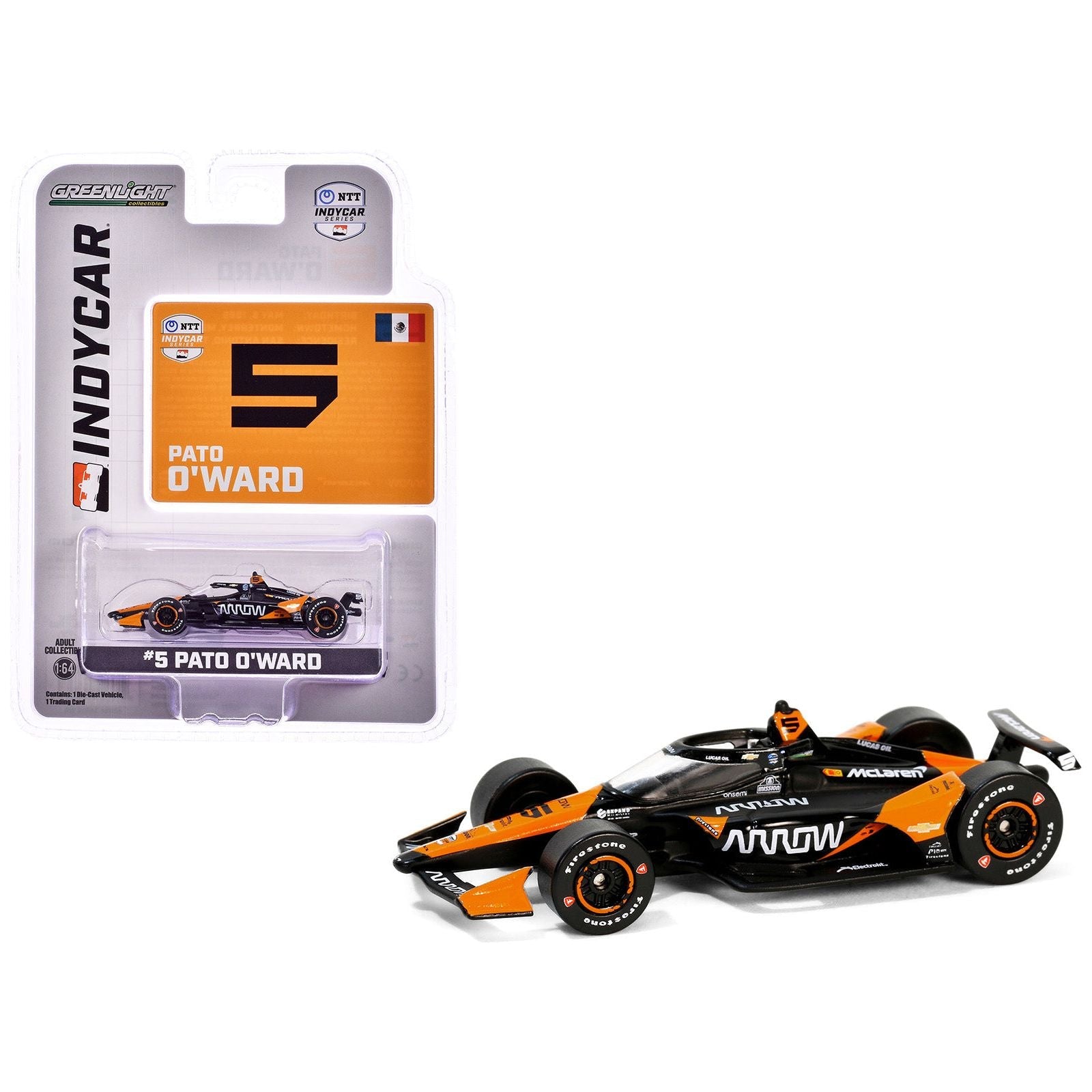 Dallara IndyCar 5 Pato O’Ward "Arrow" Arrow McLaren "NTT IndyCar Series" (2024) 1/64 Diecast Model Car by Greenlight - Greenlight - ModelCars.com