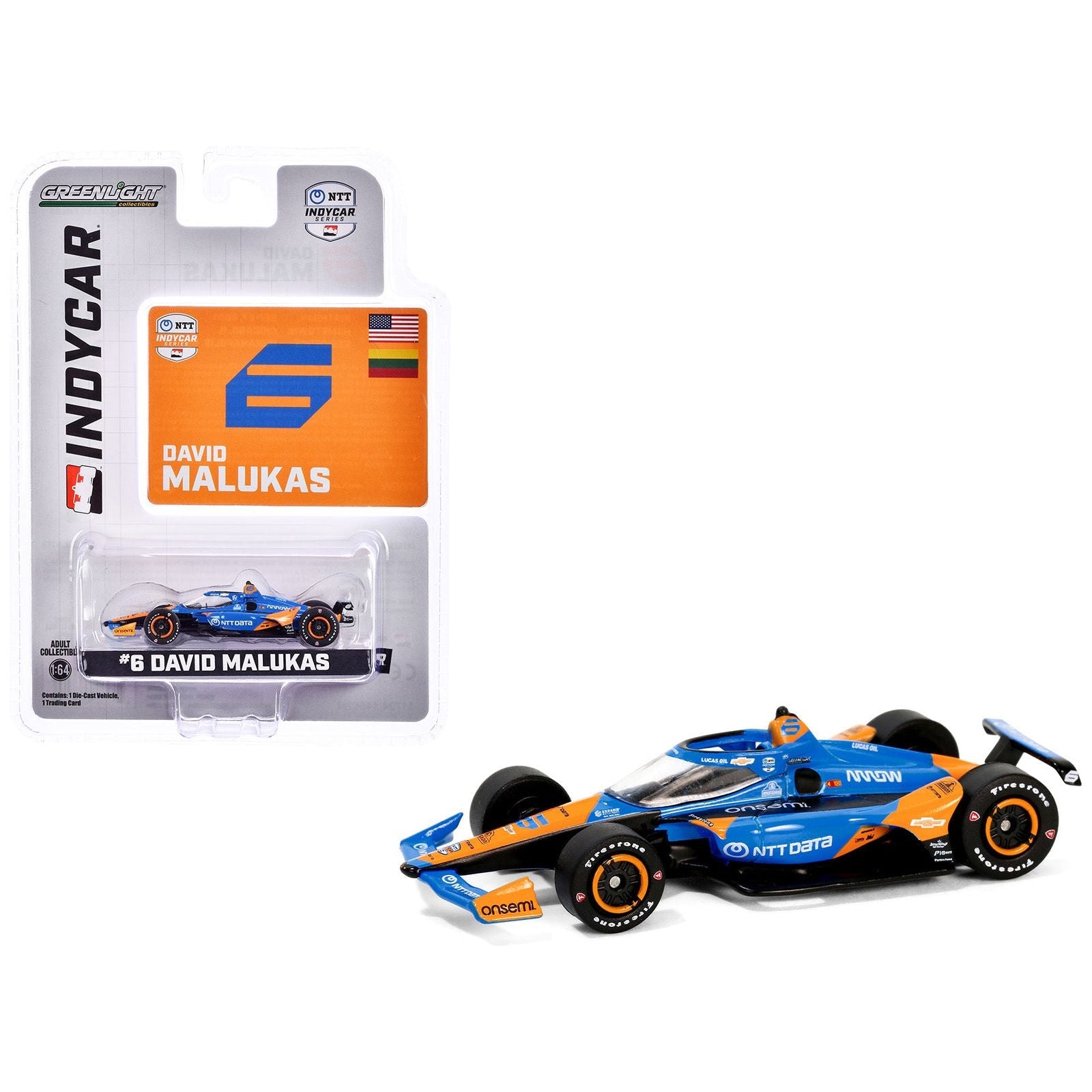 Dallara IndyCar 6 David Malukas "NTT Data" Arrow McLaren "NTT IndyCar Series" (2024) 1/64 Diecast Model Car by Greenlight - Greenlight - ModelCars.com