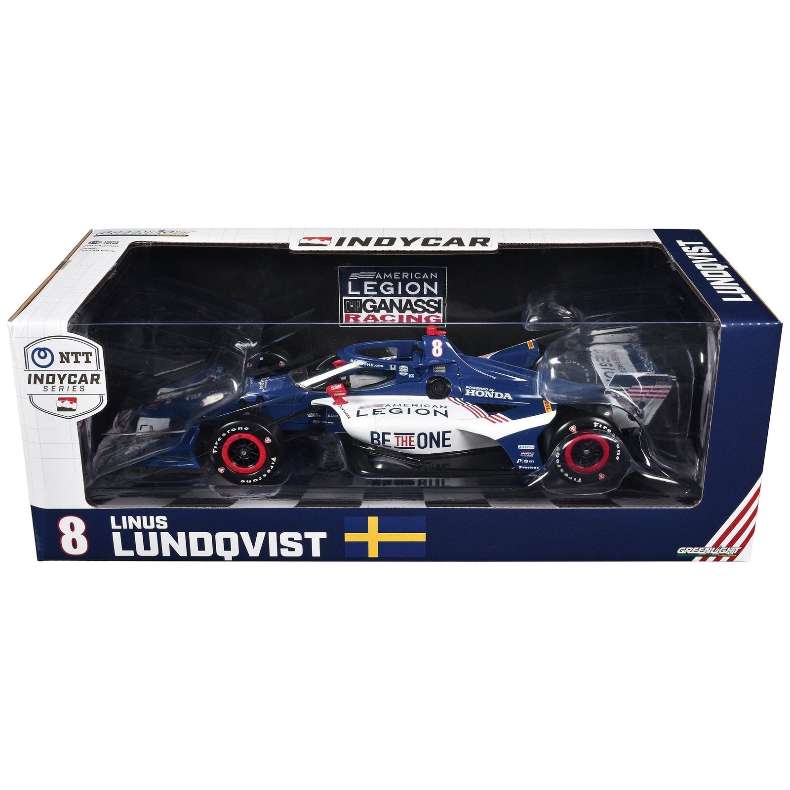 Dallara IndyCar 8 Linus Lundqvist "The American Legion" Chip Ganassi Racing (Road Course Configuration) "NTT IndyCar Series" (2024) 1/18 Diecast Model Car by Greenlight - Greenlight - ModelCars.com