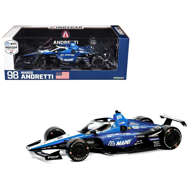 Dallara IndyCar 98 Marco Andretti "Mapei" Andretti Autosport "NTT IndyCar Series" (2024) 1/18 Diecast Model Car by Greenlight - Greenlight - ModelCars.com