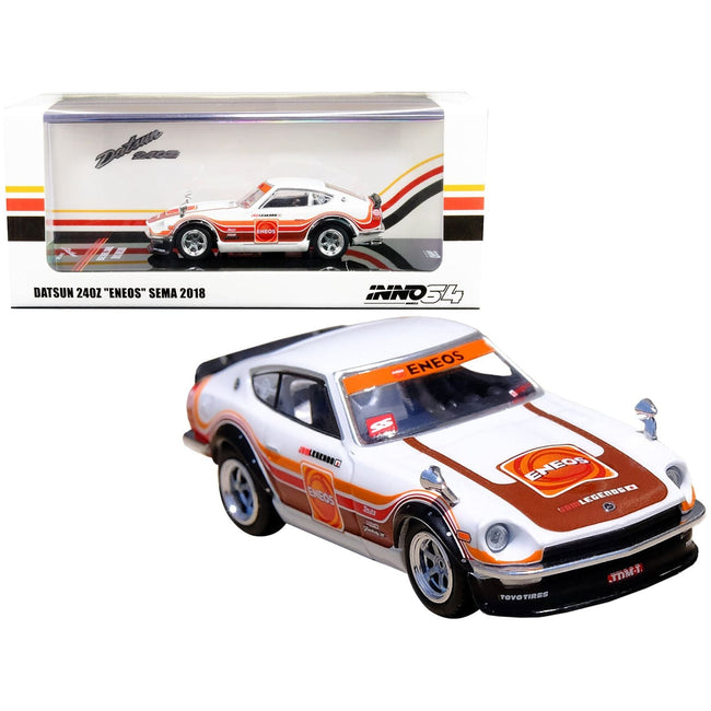 Datsun 240Z White with Stripes "Eneos" SEMA (2018) 1/64 Diecast Model Car by Inno Models-Inno Models-ModelCars.com