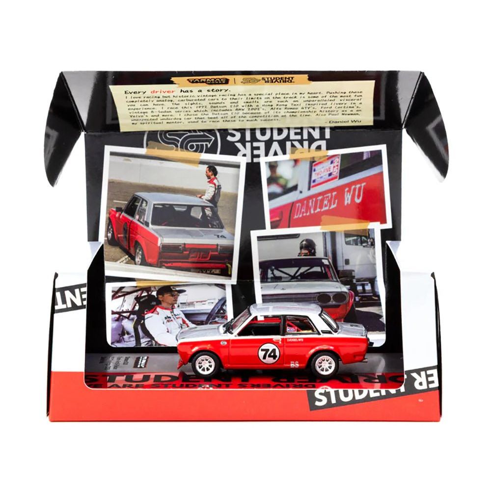 Datsun 510 #74 Daniel Wu "Trans-Am B-Sedan 2.5 Challenge" (2023) Silver and Red "Hobby64" Series 1/64 Diecast Model Car by Tarmac Works-Tarmac Works-ModelCars.com