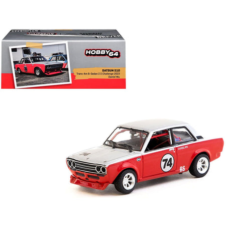 Datsun 510 #74 Daniel Wu "Trans-Am B-Sedan 2.5 Challenge" (2023) Silver and Red "Hobby64" Series 1/64 Diecast Model Car by Tarmac Works-Tarmac Works-ModelCars.com