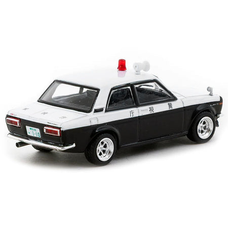 Datsun 510 "Japanese Police" Black and White "Road64" Series 1/64 Diecast Model Car by Tarmac Works-Tarmac Works-ModelCars.com