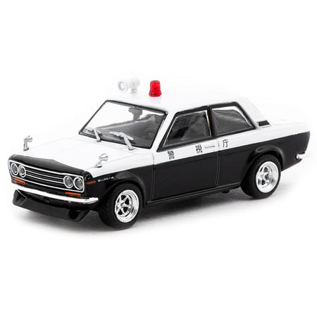 Datsun 510 "Japanese Police" Black and White "Road64" Series 1/64 Diecast Model Car by Tarmac Works-Tarmac Works-ModelCars.com