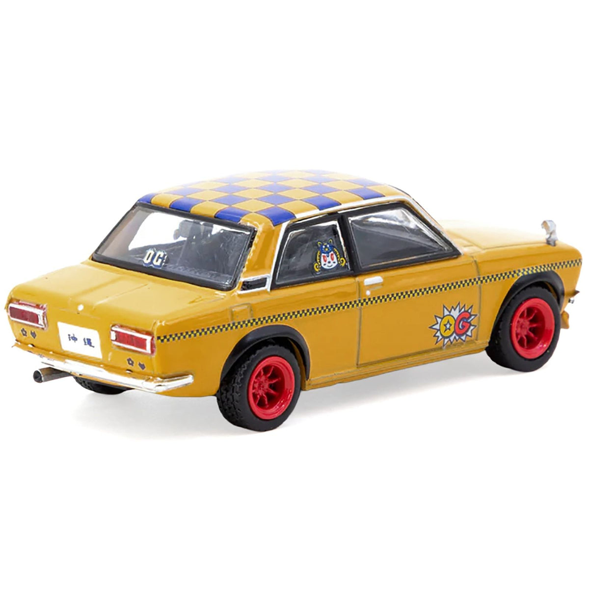 Datsun 510 "OG Beer" Yellow with Checkered Top "Hobby64" Series 1/64 Diecast Model Car by Tarmac Works-Tarmac Works-ModelCars.com