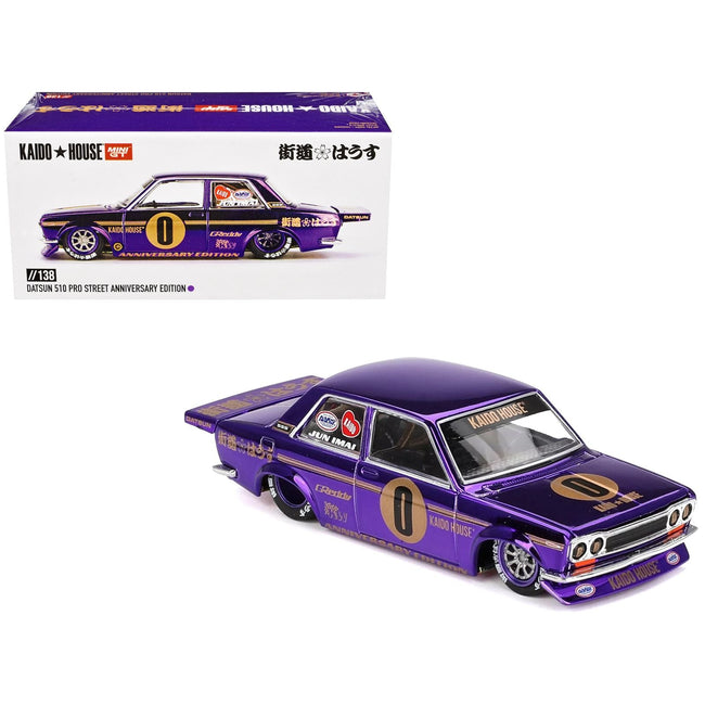 Datsun 510 Pro Street #0 "Anniversary Edition" Purple Metallic (Designed by Jun Imai) "Kaido House" Special 1/64 Diecast Model Car by Mini GT-Mini GT-ModelCars.com