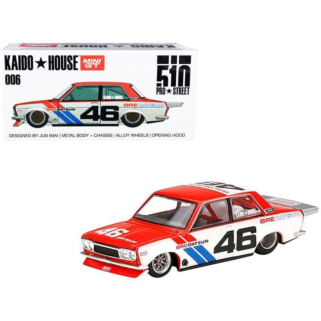 Datsun 510 Pro Street Version 2 #46 "BRE" Red and White (Designed by Jun Imai) "Kaido House" Special 1/64 Diecast Model Car by Mini GT-Mini GT-ModelCars.com