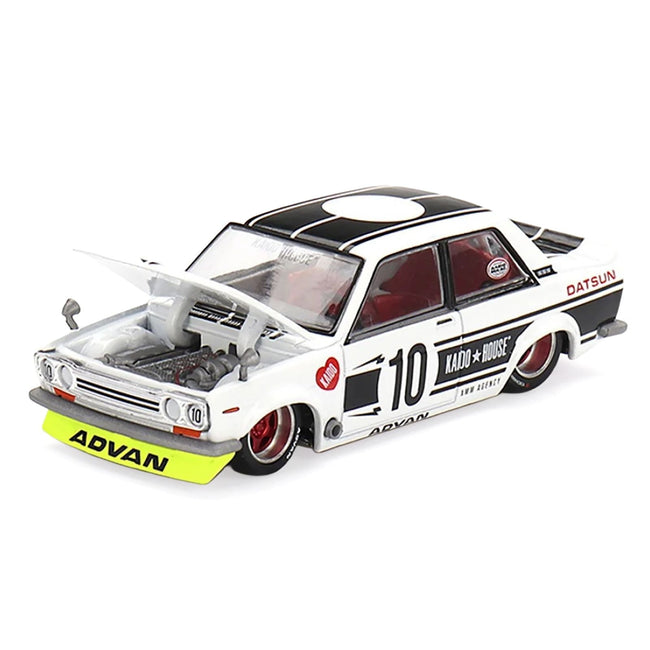 Datsun 510 Street #10 "Team XMM V1" White with Black Stripes (Designed by Jun Imai) "Kaido House" Special 1/64 Diecast Model Car by Mini GT-Mini GT-ModelCars.com