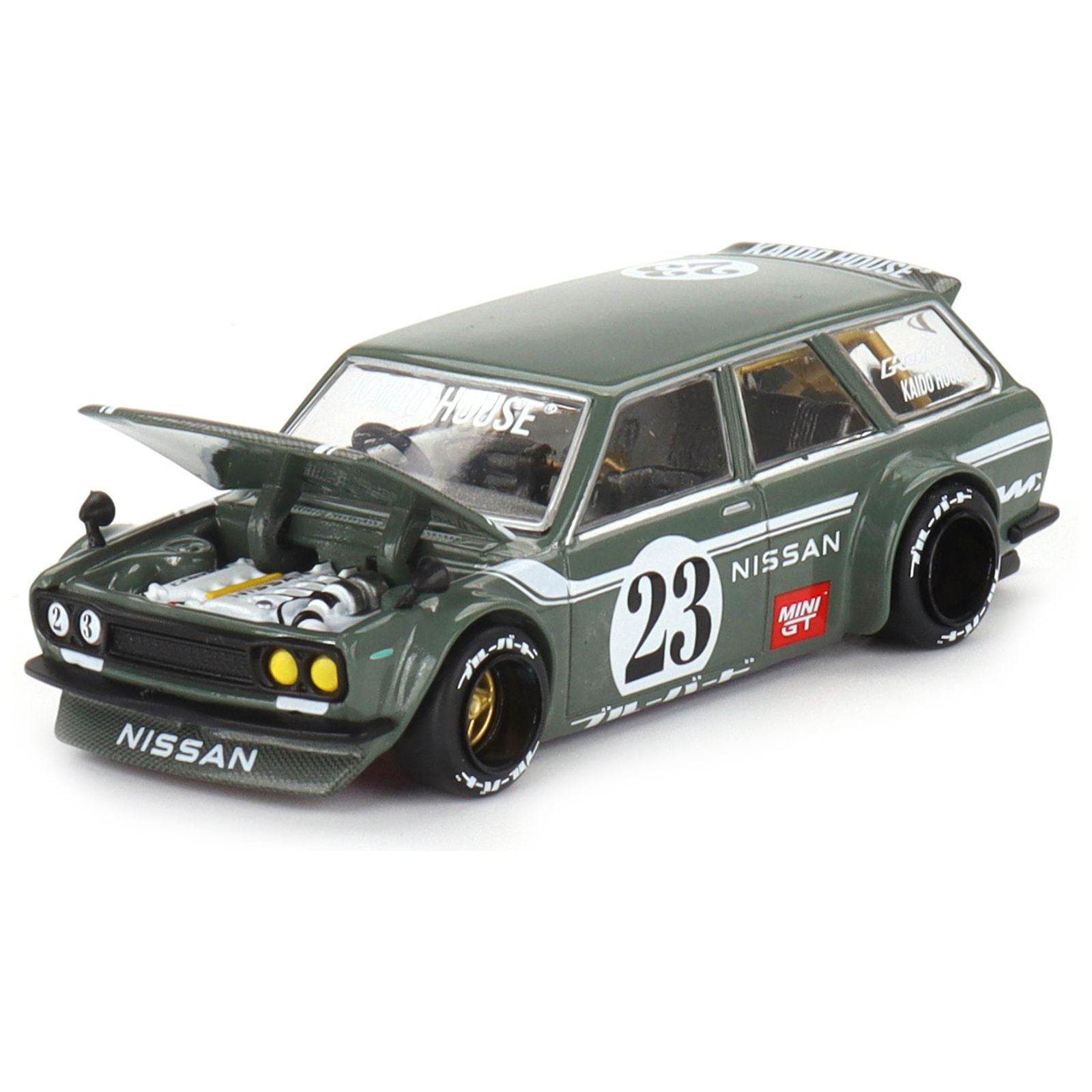 Datsun 510 Wagon V3 RHD (Right Hand Drive) Dark Green with Green Carbon Hood and Rear Gate (Designed by Jun Imai) "Kaido House" Special 1/64 Diecast Model Car by True Scale Miniatures - True Scale Miniatures - ModelCars.com