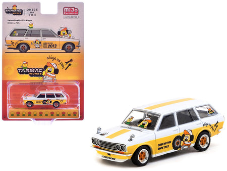 Datsun Bluebird 510 Wagon "Ohige no Pon" White with Orange Stripes and Graphics "Global64" Series 1/64 Diecast Model Car by Tarmac Works-Tarmac Works-ModelCars.com